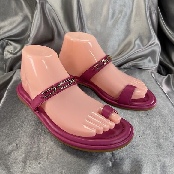 Franco Sarto Womens Jade Magenta Hot Pink Gold Flat Pool Slides‎ Shoes Size 7M - Picture 1 of 14